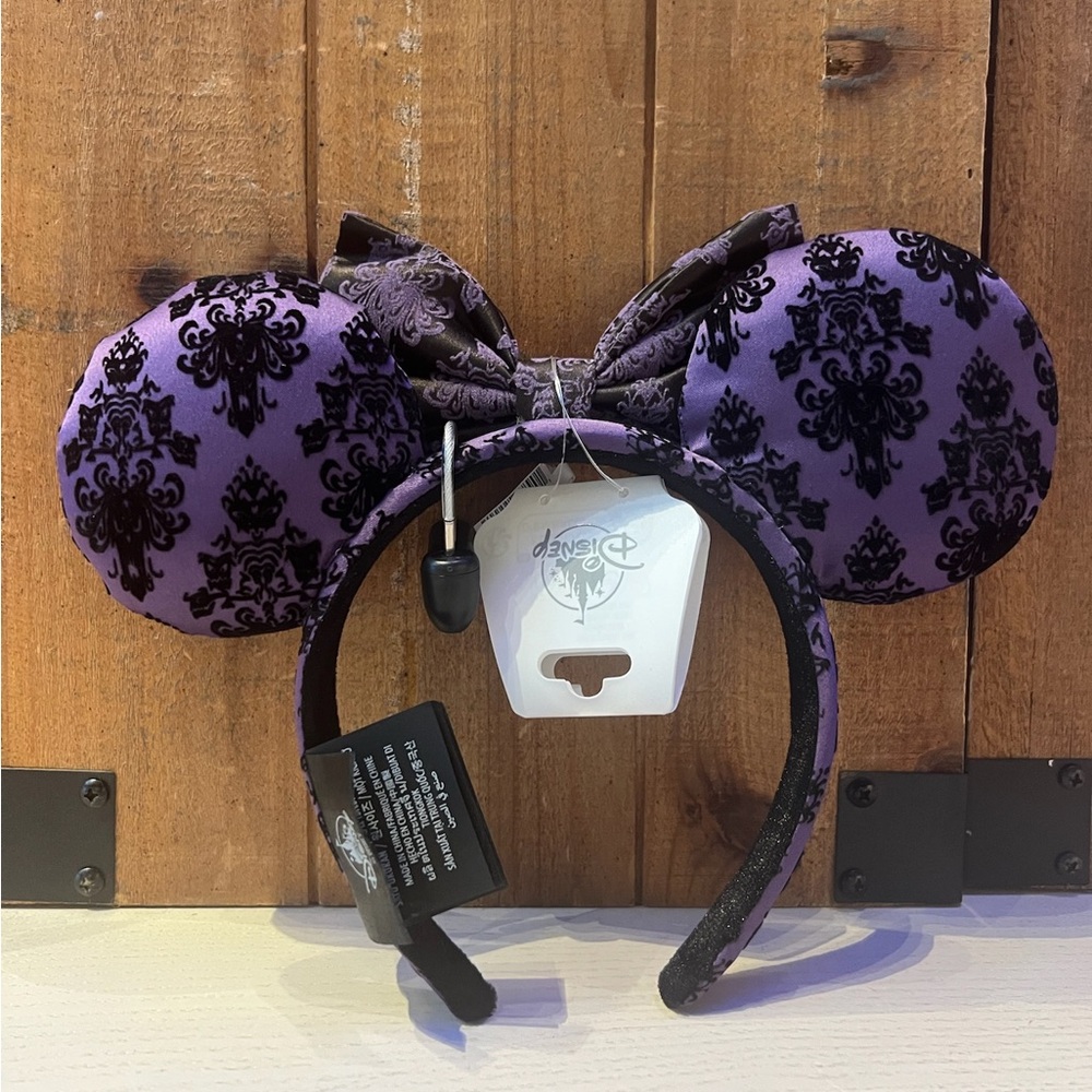 Disney Parks Haunted Mansion Wallpaper Minnie Bow Headband Ears NEW - Picture 2 of 2